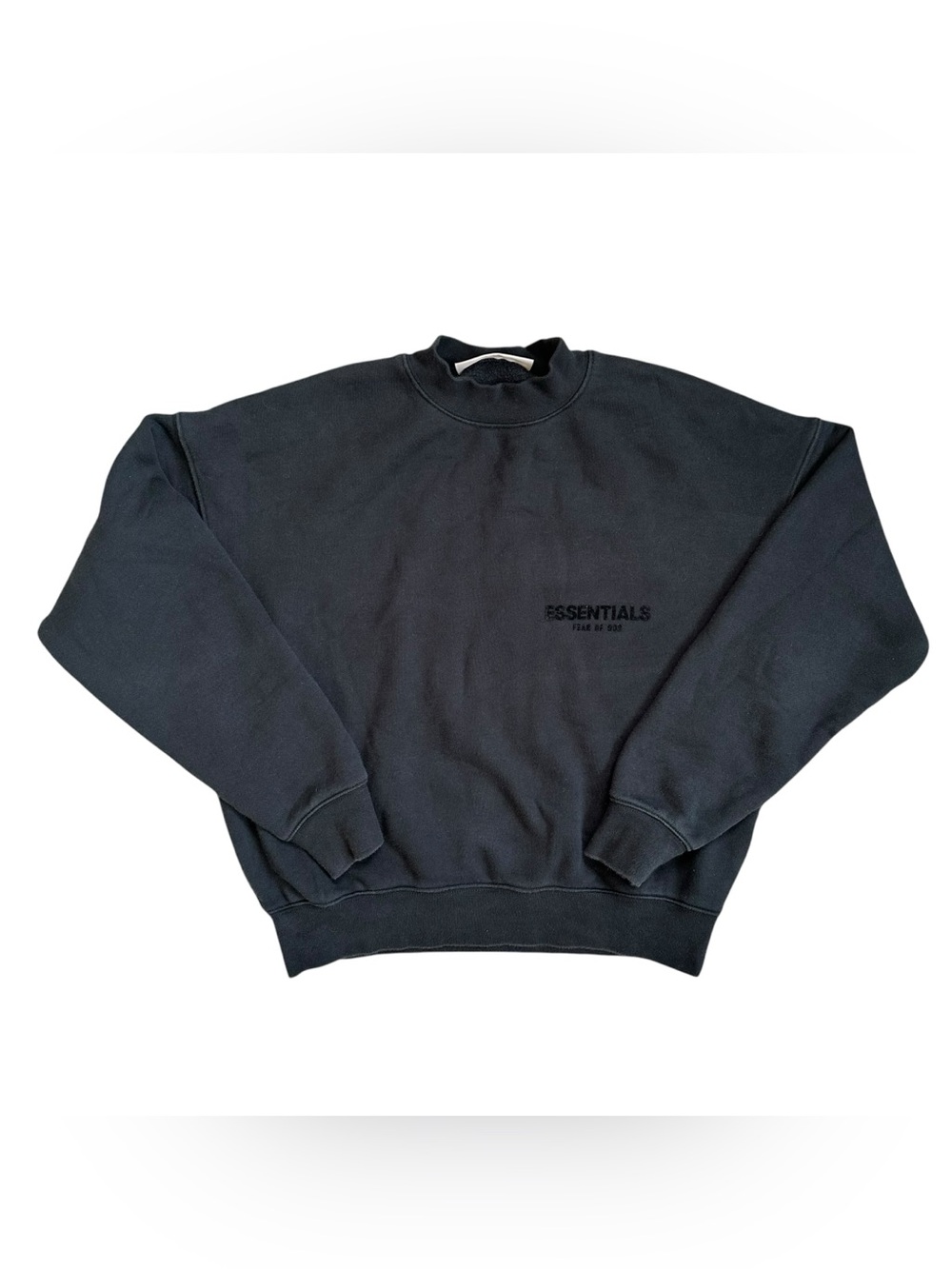 Essentials Fear of God Black Boxy Mockneck Pullover Logo Sweatshirt Size XXS